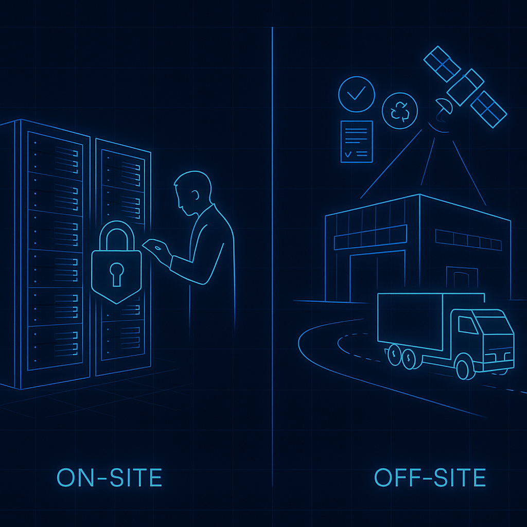 On-site vs off-site data center decommissioning illustration