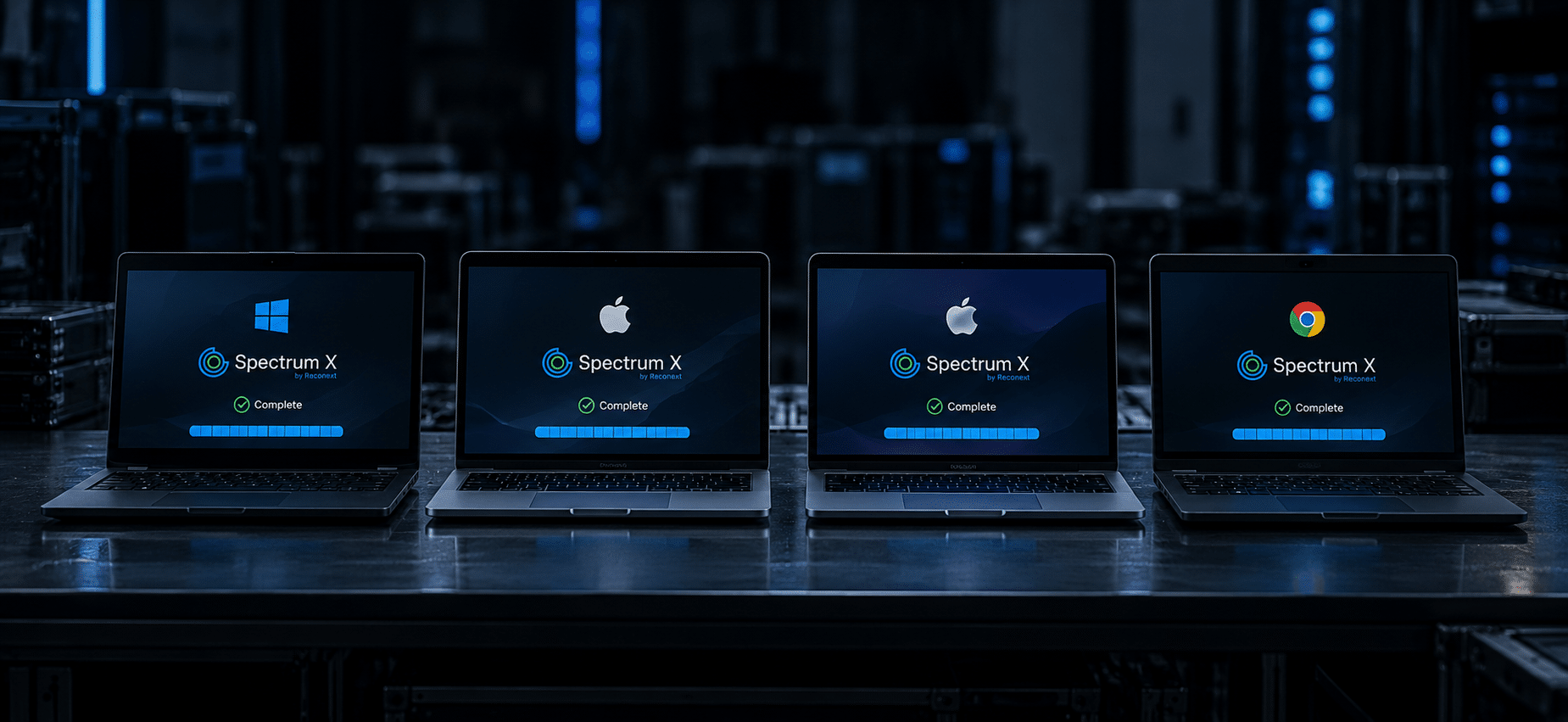 Spectrum X Laptop Fleet in Blue-lit Lab hero-banner